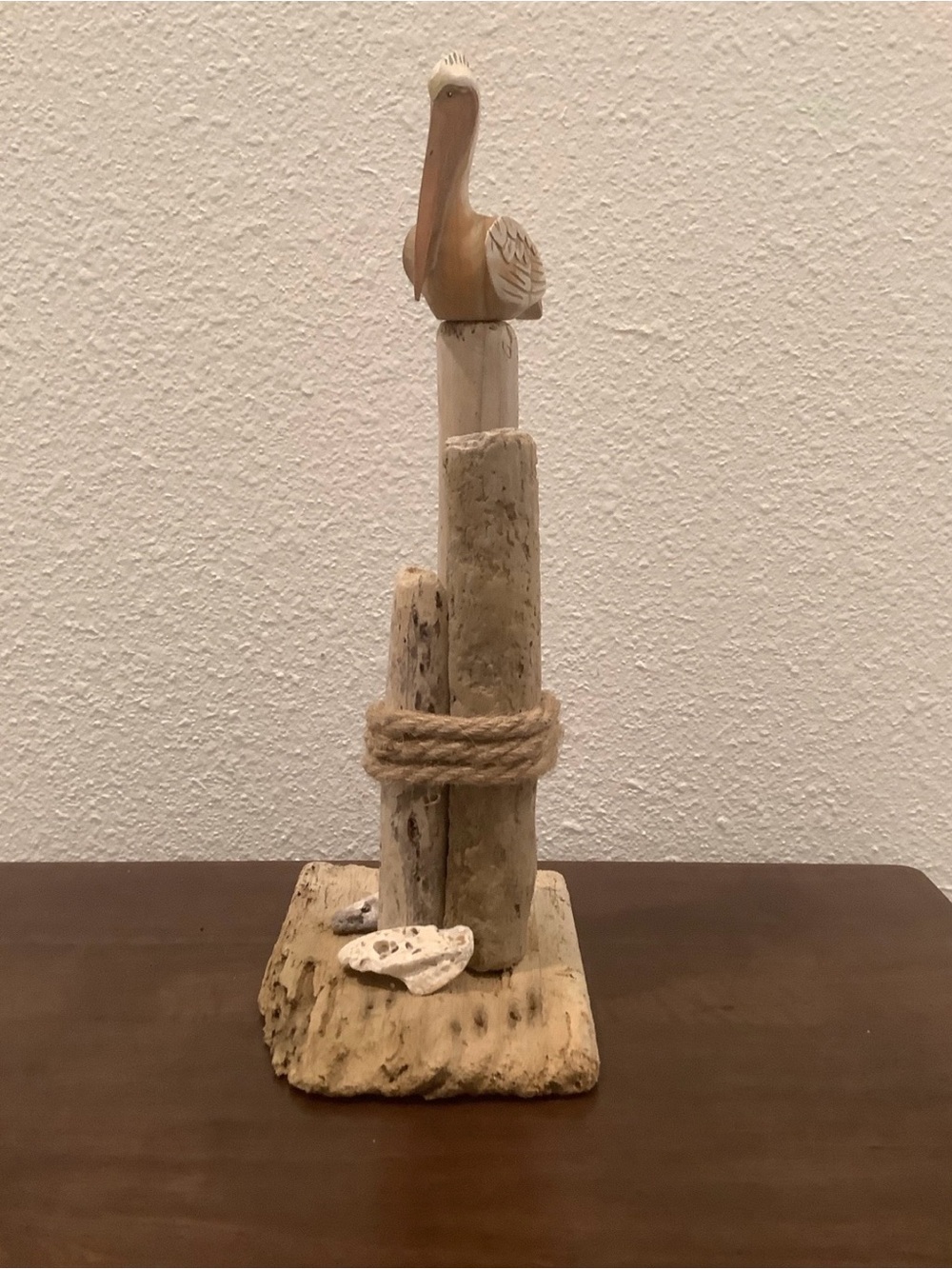 Driftwood Art, Beautiful Carved Wood Pelican, Driftwood Coastal Art - Picture 4 of 10